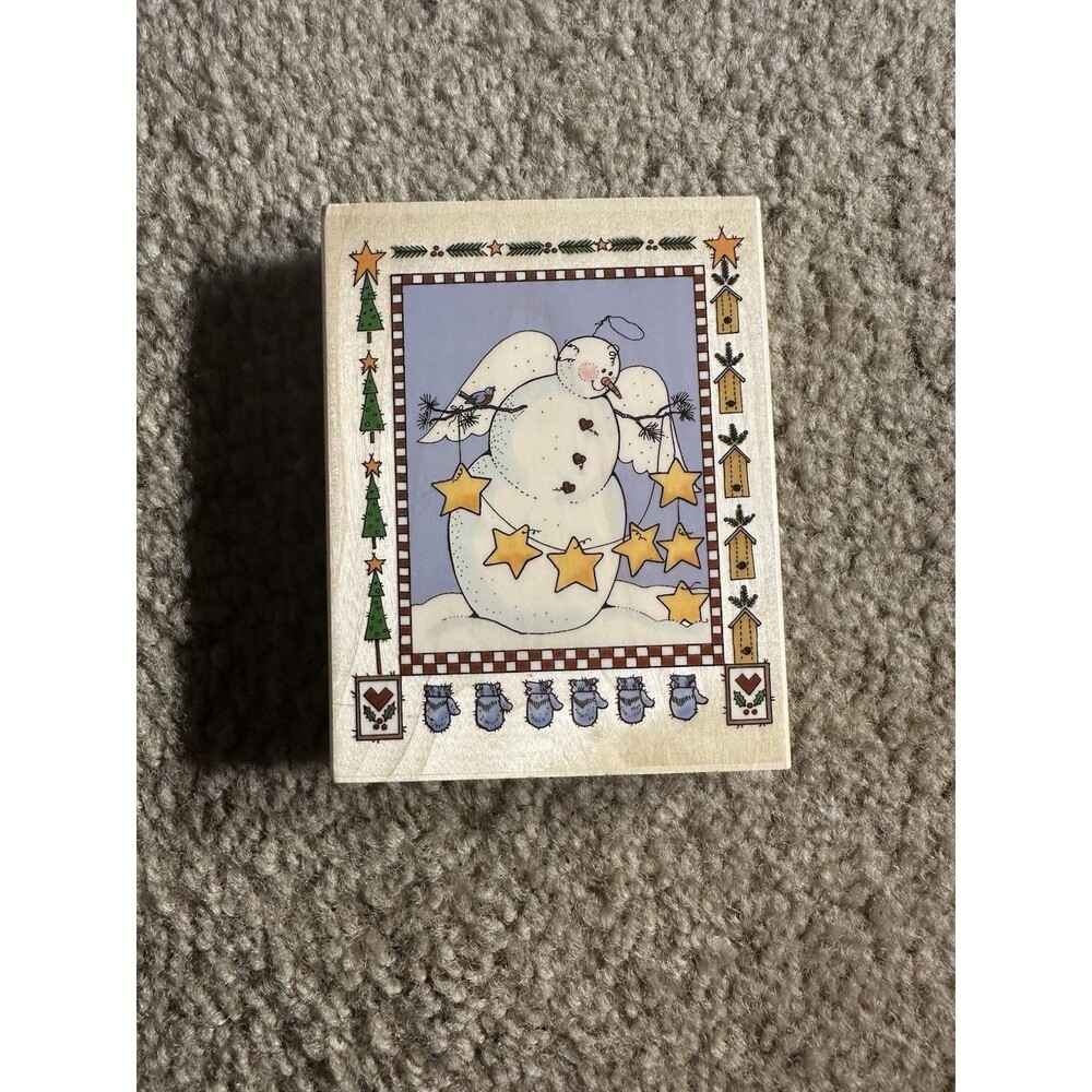 Uptown Rubber Stamps L25054 Starry Snowman Wood Mounted Rubber Stamp